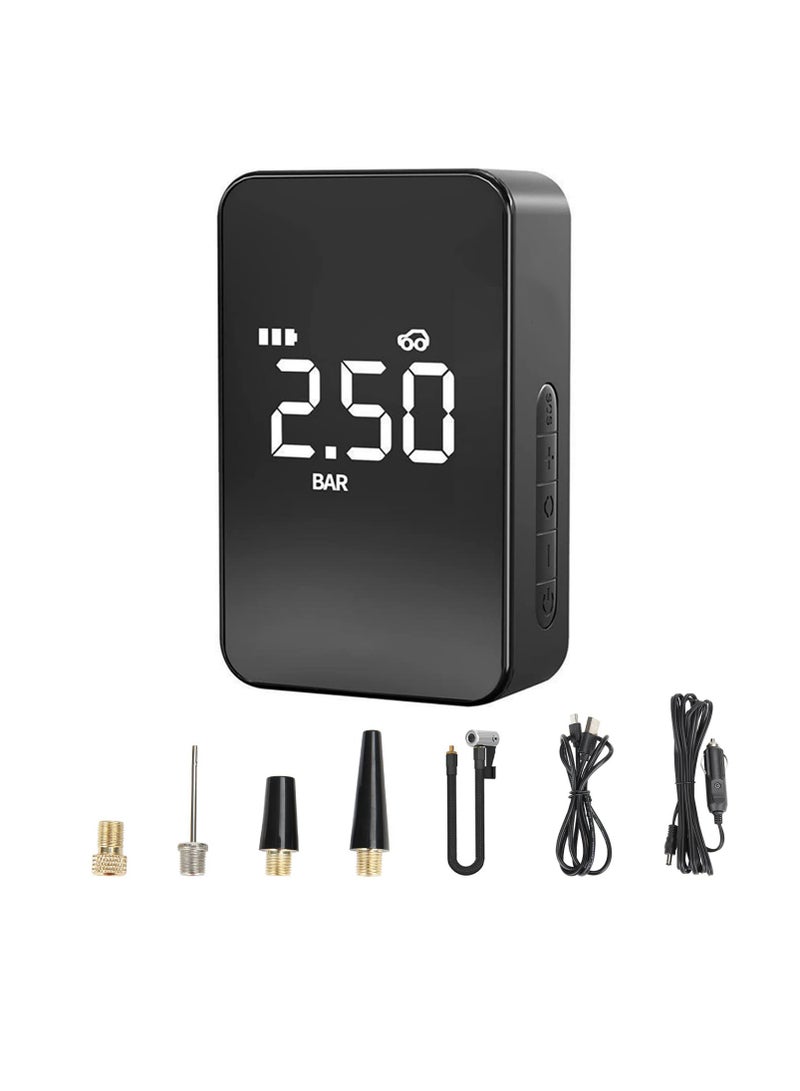 Tire Inflator Portable Air Compressor, Digital Display Tires Inflatable Air Compressor, Type C Charging, Led Light and Accurate Pressure Readings for Bicycle, E Bike, Car, Motorbike, ball