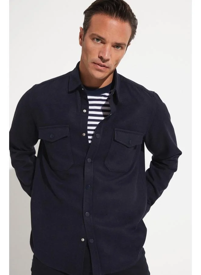 JUNE June Men Regular Fit Snap Shirt Navy
