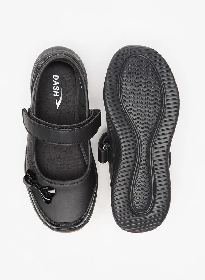 Dash Bow Accent Mary Jane School Shoes with Hook and Loop Closure