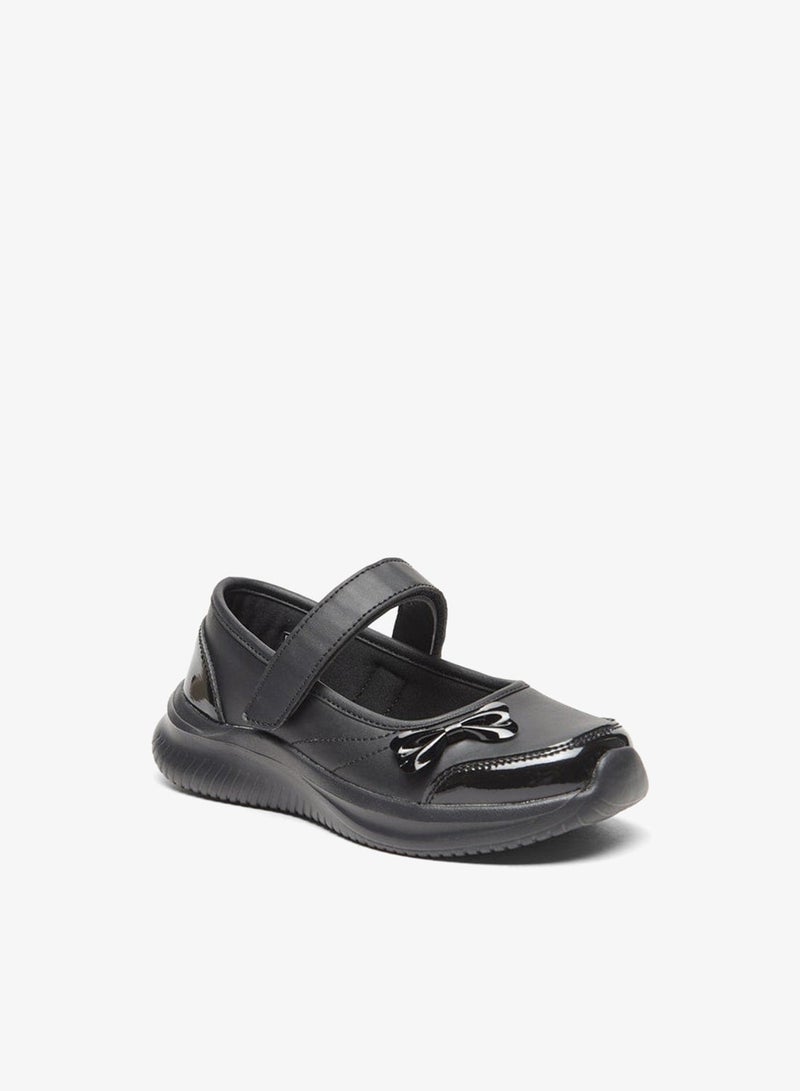 Dash Bow Accent Mary Jane School Shoes with Hook and Loop Closure - Image 1