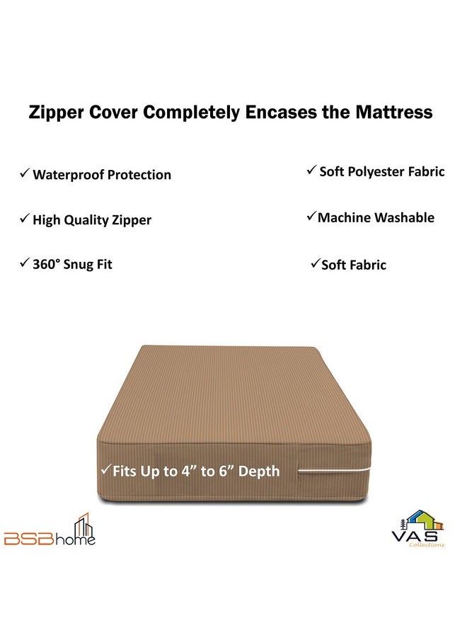 BSB HOME BSB HOME® Premium Cotton Mattress Cover/Protector with Zipper Chain| Available in Provides All Around Protection with 360° Encasing |72"x36" (6x3 ft) - Pack of 1 - Beige  - Image 2