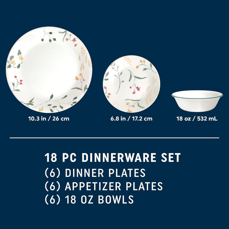 Corelle Vitrelle 18 Piece Glass Dinnerware Sets Service for 6 Triple Layer Chip  Crack Resistant Glass Plate and Bowl Sets Wildflower - Image 2