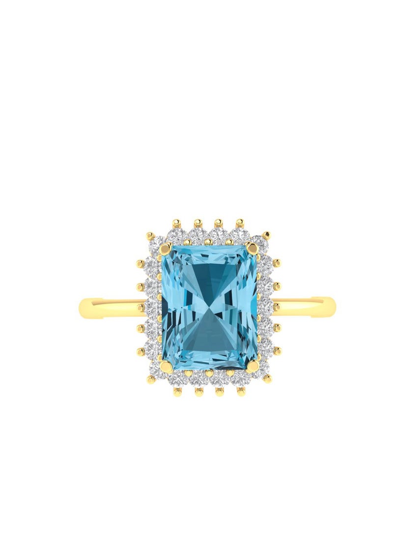 Capri Gold Diana Emerald-Cut Blue Topaz and Glinting Diamond Ring in 18K Yellow Gold  - Image 1
