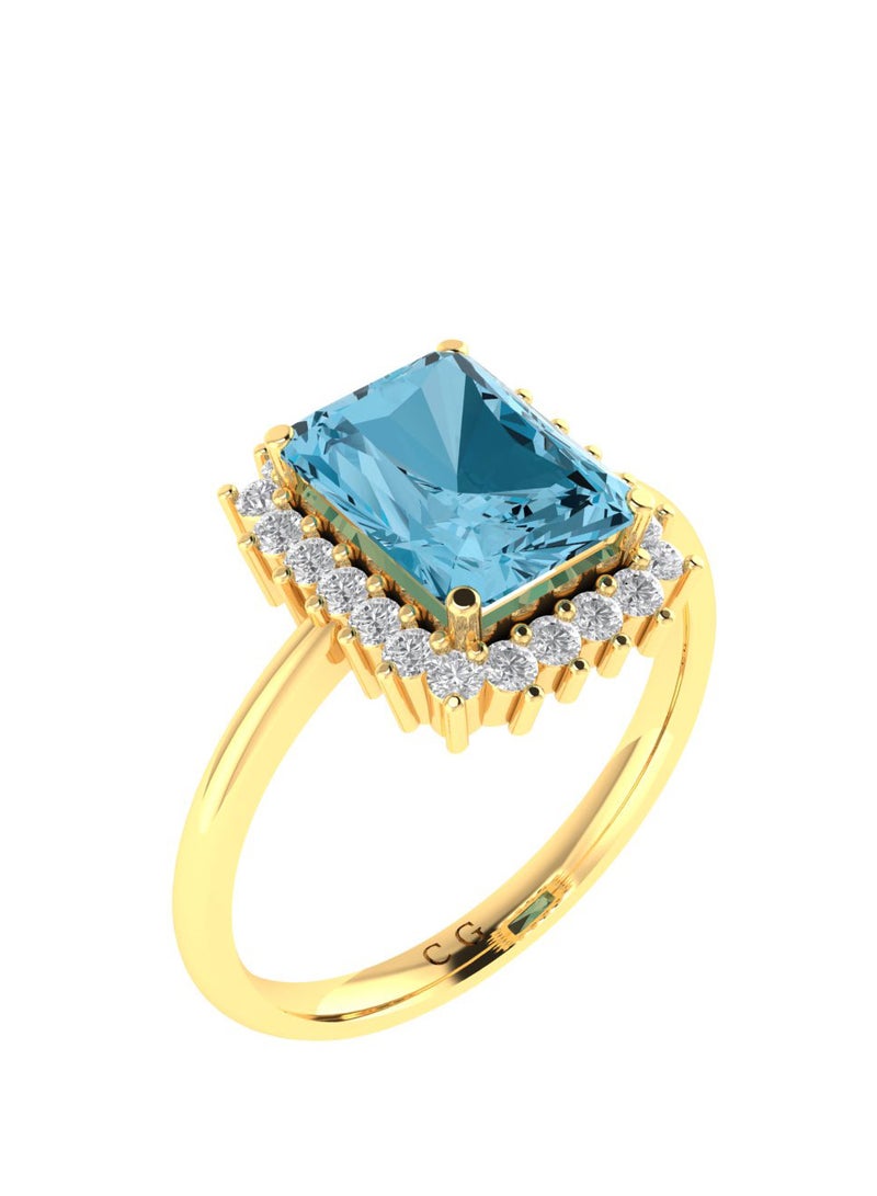 Capri Gold Diana Emerald-Cut Blue Topaz and Glinting Diamond Ring in 18K Yellow Gold  - Image 2
