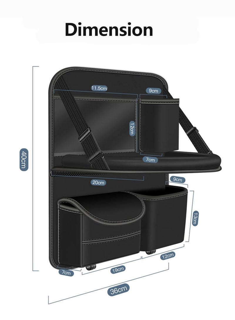 Back Seat Car Organizer with Tray - Foldable Car Table for Headrest, Waterproof Leather, Odorless Fabric, Multifunctional Design with Large Storage Pockets, Manual Hemming Process (Black) - Image 5