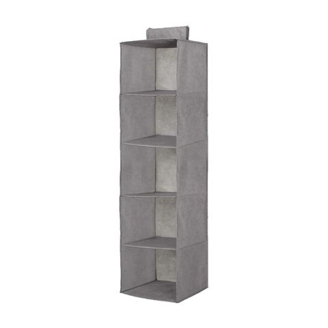 Premium 5-Shelf Hanging Closet Organizer - Heavy-Duty Fabric Cupboard Storage Rack - Durable High-Density Collapsible Vertical Clothes & Shoe Organizer with Easy Fastening Strap (Sleek Modern Charcoal Grey Profile, 30x30x100 cm, 1 Pc) - Manual Household Utility Sorting Convenience & Wardrobe Hanging Facility Asset Management Template