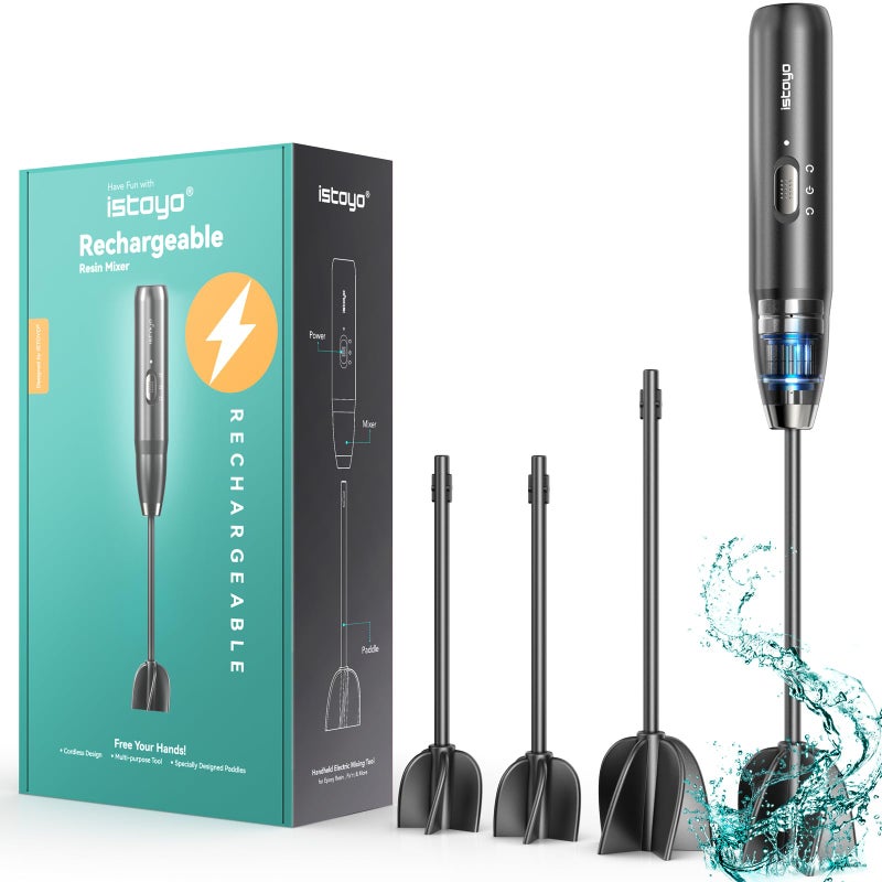 خلاط راتنج قابل لإعادة الشحن من ISTOYO خلاط إيبوكسي لحماية معصمك خلاط راتنجات لقوالب الراتنج مستلزمات الراتنج قوالب سيليكون للحرف اليدوية يتضمن 4 قطع من المجاذيف