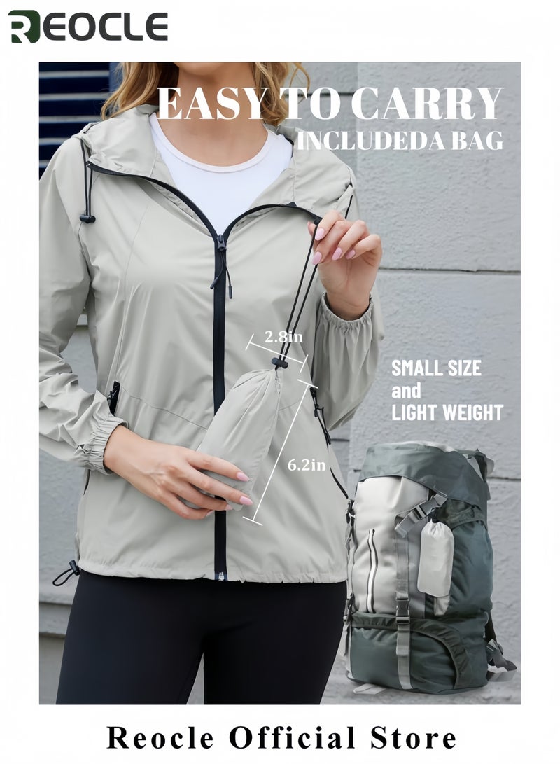 REOCLE Womens Rain Jacket Waterproof Lightweight Packable Outdoor Hooded Windbreaker Windproof Adjustable Raincoat  - Image 5