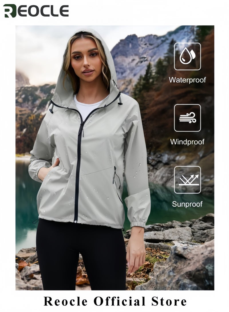 REOCLE Womens Rain Jacket Waterproof Lightweight Packable Outdoor Hooded Windbreaker Windproof Adjustable Raincoat  - Image 2