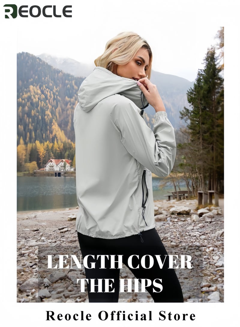 REOCLE Womens Rain Jacket Waterproof Lightweight Packable Outdoor Hooded Windbreaker Windproof Adjustable Raincoat  - Image 3