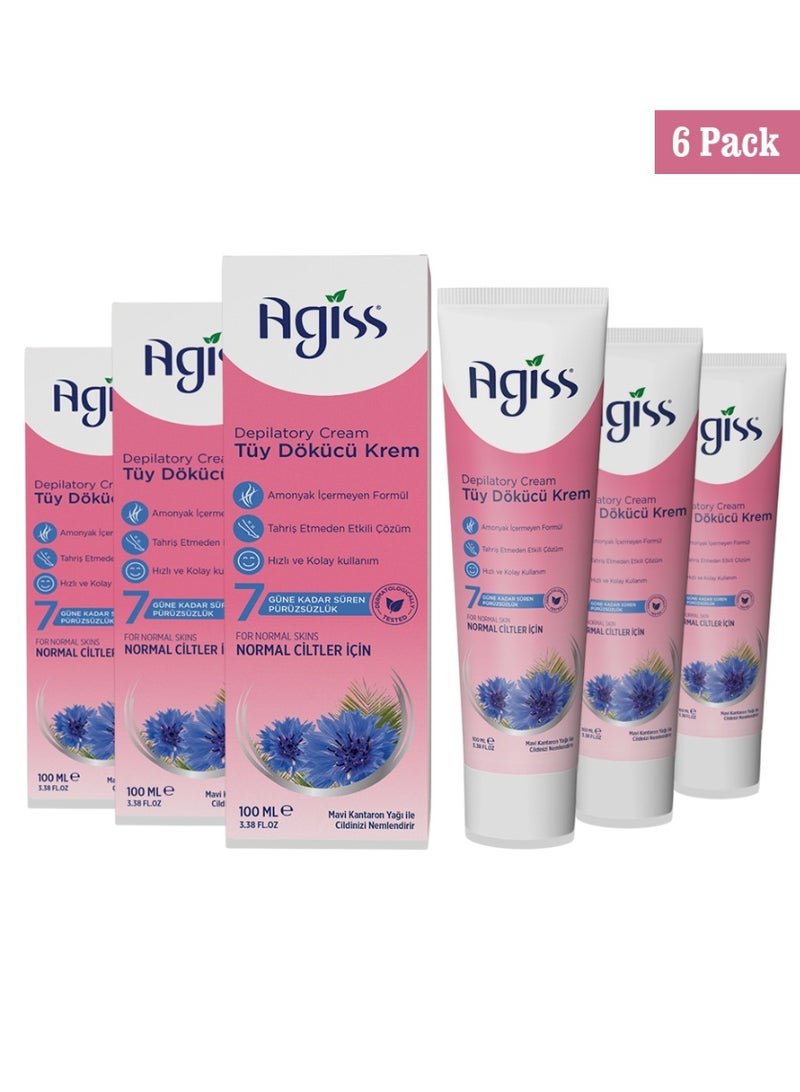 Agiss Depilatory Hair Removal Cream with Jojoba Oil – 6 Pack (100ml Each) | Smooth Skin for Up to 7 Days | Amonnia-Free Formula for Normal Skin Types | For Legs, Arms, Underarms, and Bikini Line - Image 1