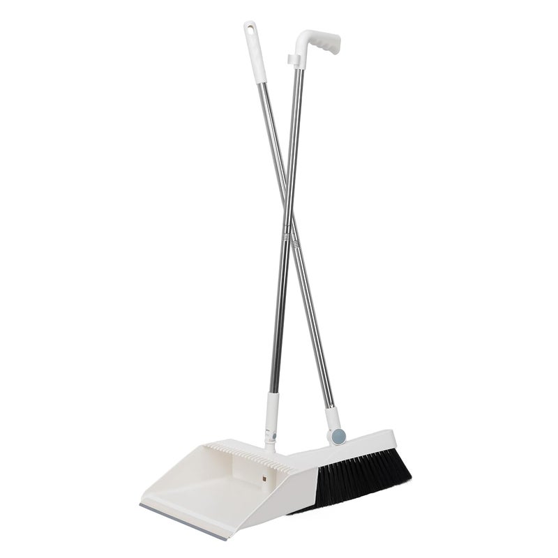 GNEY Broom Dustpan Set Floor Squeegee Adjustable Handle with Dustpan Teeth for Cleaning Kitchen House Floor Office Garage Barber Shop Indoor Use Broom and Dustpan Set - Image 3