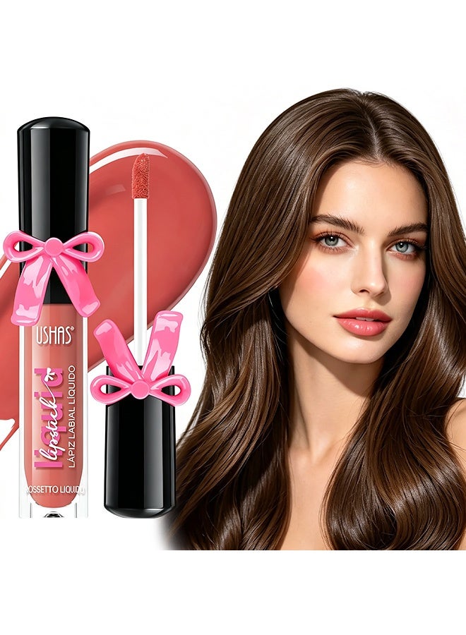 Ushas Liquid Lipstick,LapizLabial Liquido,Rossetto Liquido, High-Shine Long-Lasting Non-Sticky Lip Gloss, Hydrating Juicy Tint with Cute Bow Design,#11 - Image 1
