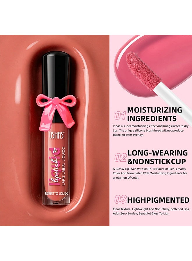 Ushas Liquid Lipstick,LapizLabial Liquido,Rossetto Liquido, High-Shine Long-Lasting Non-Sticky Lip Gloss, Hydrating Juicy Tint with Cute Bow Design,#11 - Image 4