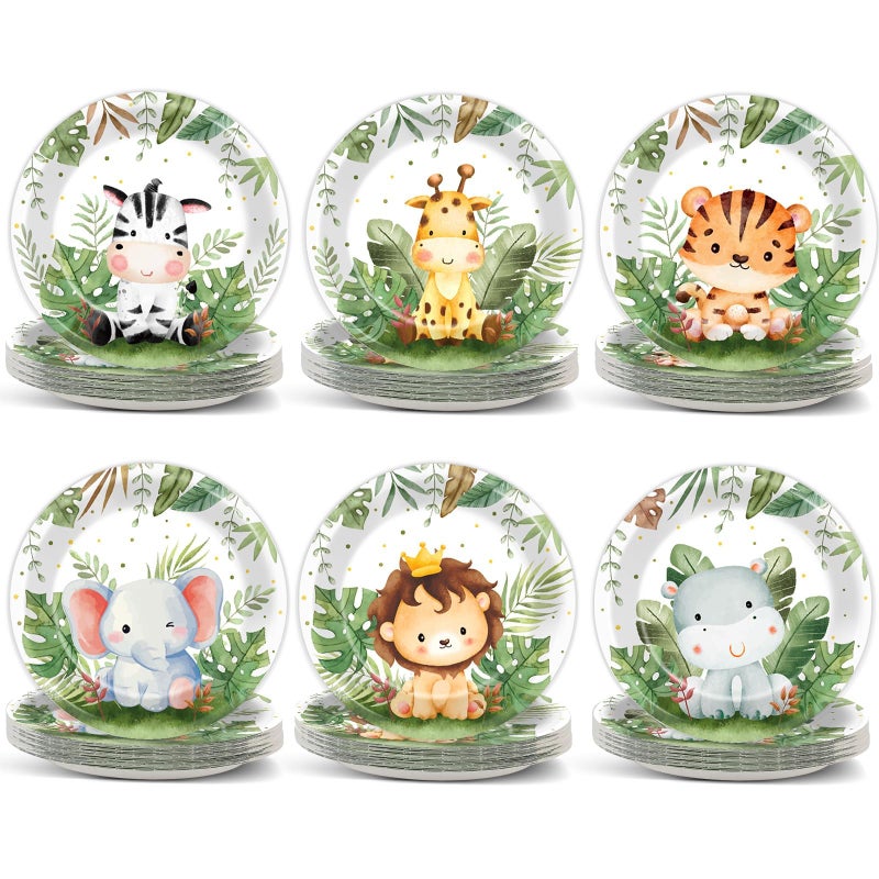 Justforjoyful 60Pcs Jungle Safari Plates Party Supplies Zoo Animal Paper Plates Safari Tableware Party Decorations for Birthday Baby Shower Woodland Animals Print Dinnerware Party Favors for 60 Guest - Image 2