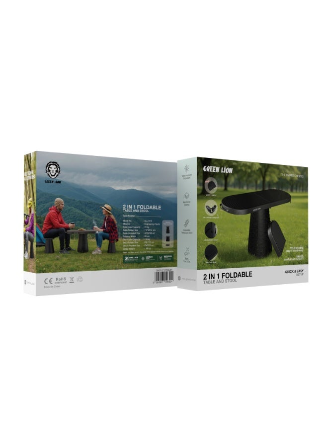 GREEN LION 2 in 1 Foldable Table & Stool, Portable Camping Table & Stool with Up to 180 KG Stool Load Capacity and Telescopic Hight Adjustment, Easy Folding, Carry Handle, Anti-Slip Base, LightWeight & Ideal for Camping, Hiking and Outdoors - Black - Image 4