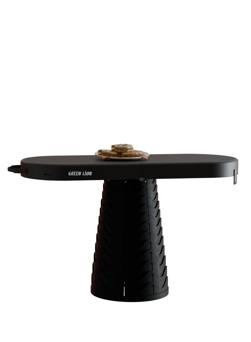 GREEN LION 2 in 1 Foldable Table & Stool, Portable Camping Table & Stool with Up to 180 KG Stool Load Capacity and Telescopic Hight Adjustment, Easy Folding, Carry Handle, Anti-Slip Base, LightWeight & Ideal for Camping, Hiking and Outdoors - Black - Image 1