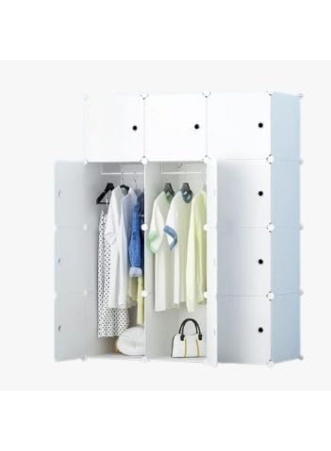 Portable Closet Clothes Wardrobe Bedroom Armoire Storage Organizer With Hanging Section, Capacious & Sturdy, 12 cabinets full white color (2 Hangers & 6 Cubes) (12 cube white) - Image 2