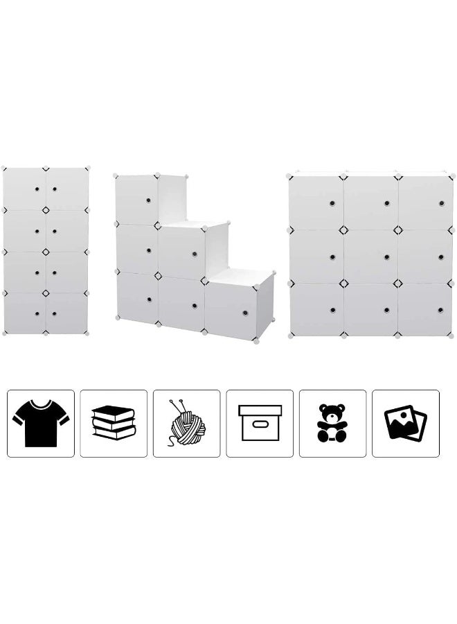 Portable Closet Clothes Wardrobe Bedroom Armoire Storage Organizer With Hanging Section, Capacious & Sturdy, 12 cabinets full white color (2 Hangers & 6 Cubes) (12 cube white) - Image 4
