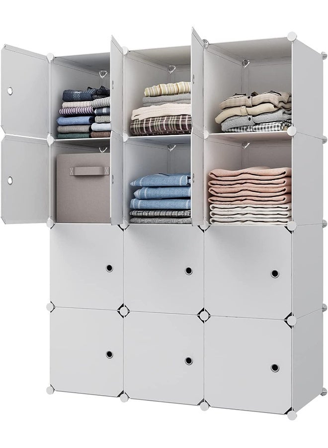 Portable Closet Clothes Wardrobe Bedroom Armoire Storage Organizer With Hanging Section, Capacious & Sturdy, 12 cabinets full white color (2 Hangers & 6 Cubes) (12 cube white) - Image 1