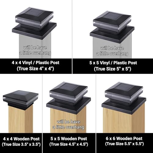 Dynaming 8 Pack Solar Post Cap Lights, Outdoor Decorative Post Solar Lights Black Shell Caps Fit 4x4 5x5 6x6 Vinyl/Wooden Posts, Brightness Warm White LED Lighting for Garden Fence Deck Patio - Image 2