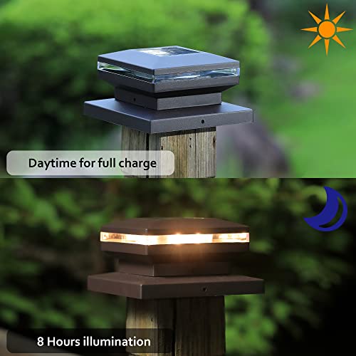 Dynaming 8 Pack Solar Post Cap Lights, Outdoor Decorative Post Solar Lights Black Shell Caps Fit 4x4 5x5 6x6 Vinyl/Wooden Posts, Brightness Warm White LED Lighting for Garden Fence Deck Patio - Image 3