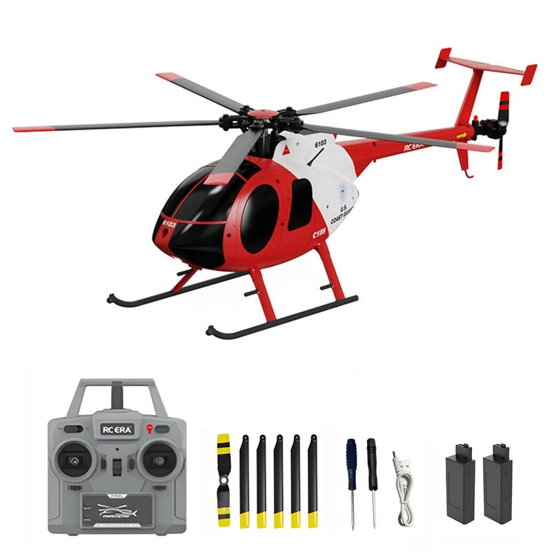 Dodoore Remote Control Helicopter C189 MD500 RC Helicopter Model 128 Scale 4CH SingleRotor Helicopters with 6Axis Gyro and Brushless Motor 24GHz RC Aircraft for Adults 2 Batteries Red
