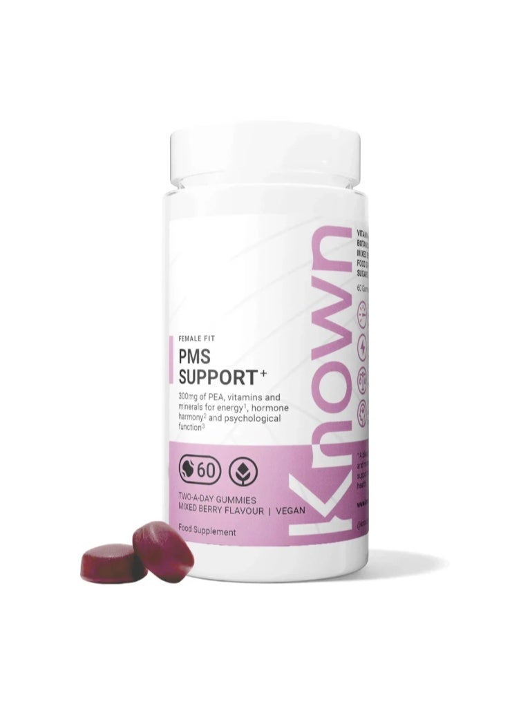 Known PMS Support Gummies – Mixed Berry Flavour, Vegan Supplement with 300 mg Pea, Iron & Vitamin B6 – Hormonal Balance, Cognitive Function & Energy – 1 Month Supply - Image 1