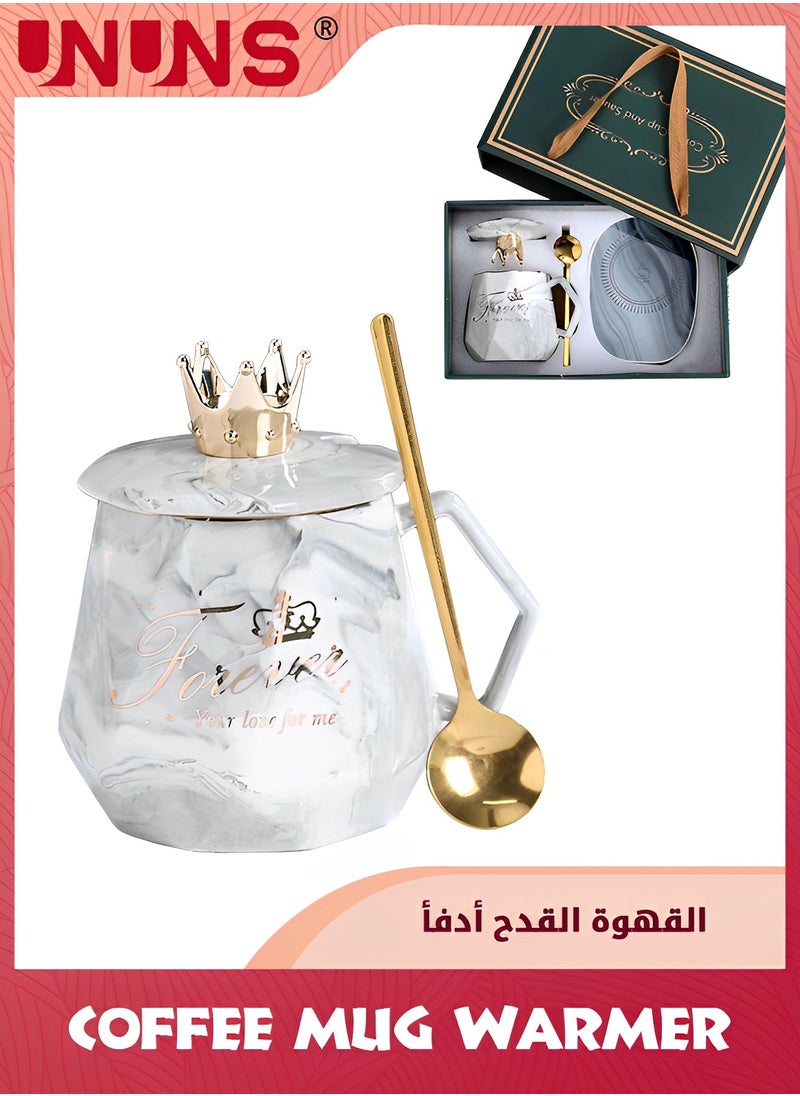 UNUNS سخان أكواب القهوة، مجموعة سخانات المشروبات، سخان مياه القهوة والشاي والحليب يعمل بالجاذبية الأرضية مع خاصية التشغيل/الإيقاف التلقائي، مجموعة أكواب سيراميك للاستخدام في المكتب والمنزل، رمادي  - Image 2