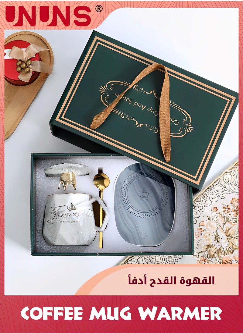 UNUNS سخان أكواب القهوة، مجموعة سخانات المشروبات، سخان مياه القهوة والشاي والحليب يعمل بالجاذبية الأرضية مع خاصية التشغيل/الإيقاف التلقائي، مجموعة أكواب سيراميك للاستخدام في المكتب والمنزل، رمادي  - Image 1