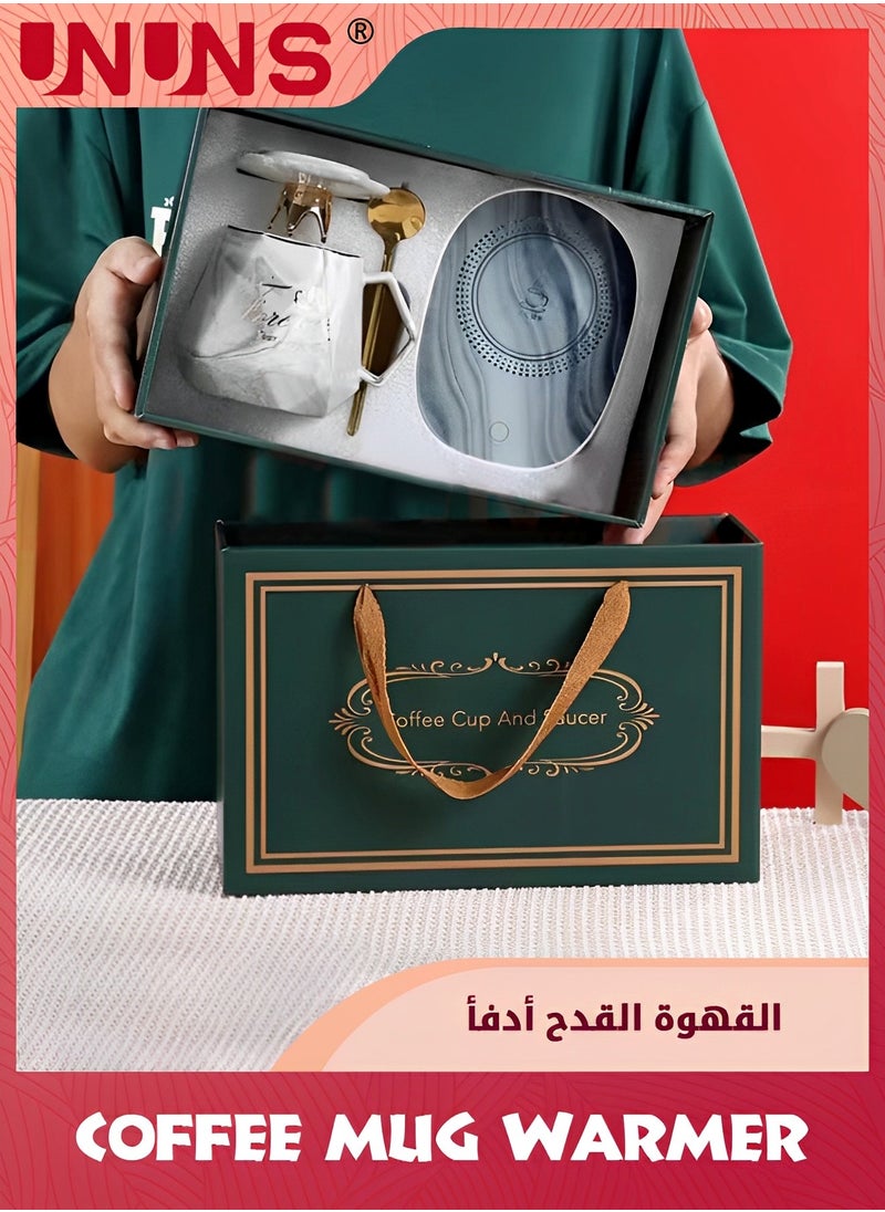UNUNS سخان أكواب القهوة، مجموعة سخانات المشروبات، سخان مياه القهوة والشاي والحليب يعمل بالجاذبية الأرضية مع خاصية التشغيل/الإيقاف التلقائي، مجموعة أكواب سيراميك للاستخدام في المكتب والمنزل، رمادي  - Image 3