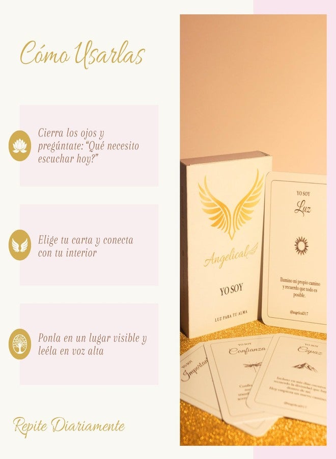 Cartas de Afirmación Angelical Yo Soy - 31 Cartas de Motivación، Autoayuda y Mindset en Español - Kit de Regalo Espiritual con Bolsa de Lienzo Artesanal - Luz para tu Alma - Image 5