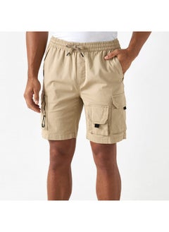 Ecko Unltd. Ecko Unltd Textured Flexi Waist Shorts with Cargo Pockets and Drawstring Closure  - Image 1