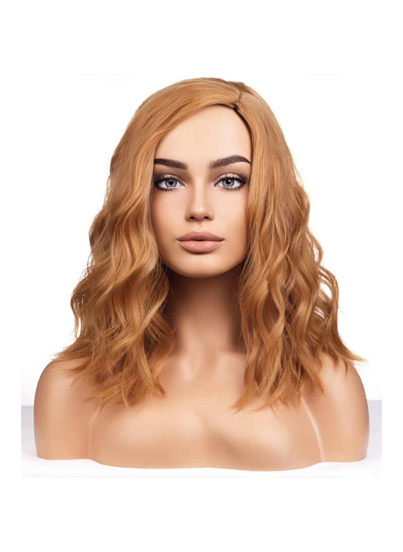 BERON - BERON Strawberry Blonde Wigs for Womens Short Curly Wavy Wig Girls Blonde Brown Side Part Wigs Shoulder Length Heat Resistant Synthetic Cosplay Party or Daily Used - Image 1