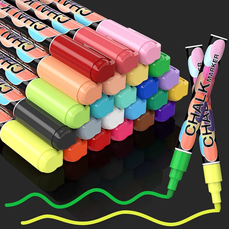 SAKEYR Liquid Chalk Markers Pens - 24 Colors Washable & Wet Erase Neon Chalk Makers for Blackboard, Chalkboard Signs, Glass Window, Graduation Celebration School Kids Art - Erasable Window Markers for Cars - Image 1