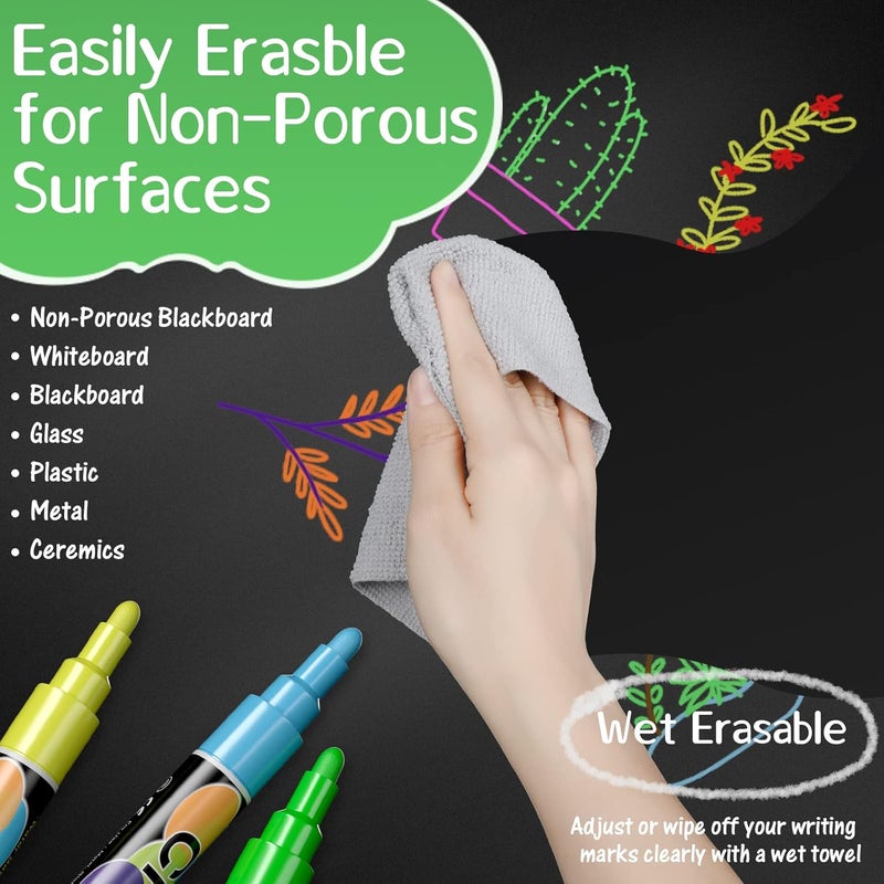 SAKEYR Liquid Chalk Markers Pens - 24 Colors Washable & Wet Erase Neon Chalk Makers for Blackboard, Chalkboard Signs, Glass Window, Graduation Celebration School Kids Art - Erasable Window Markers for Cars - Image 4