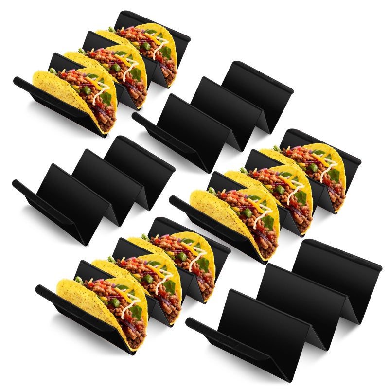 Baderke Mexico Taco Holder Stands Set of 6 Black Large Tray Plates Plastics Holder for Taco Night Tuesday Carnival Party Supplies Dishwasher Microwave Safe