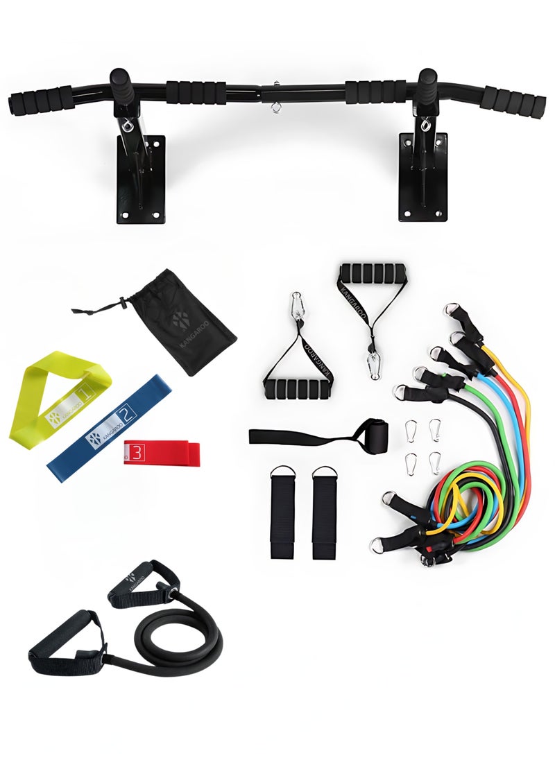 KANGAROO - A set of wall pulleys and comprehensive resistance ropes with 3-level resistance band rings and a single black rope Bundle - Image 1