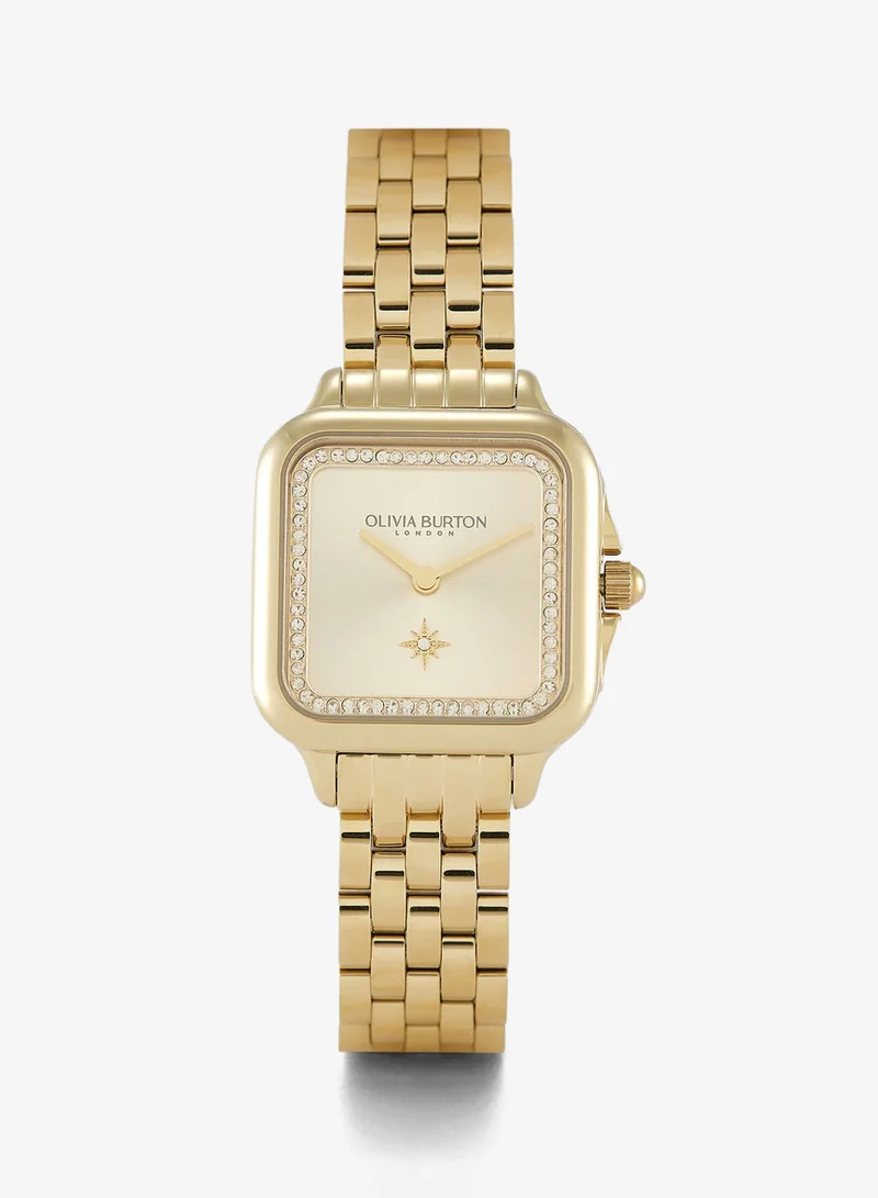 Olivia Burton Grosvenor Collection Analog Quartz Watch For Women With Gold-Tone Stainless Steel Bracelet - 24000084