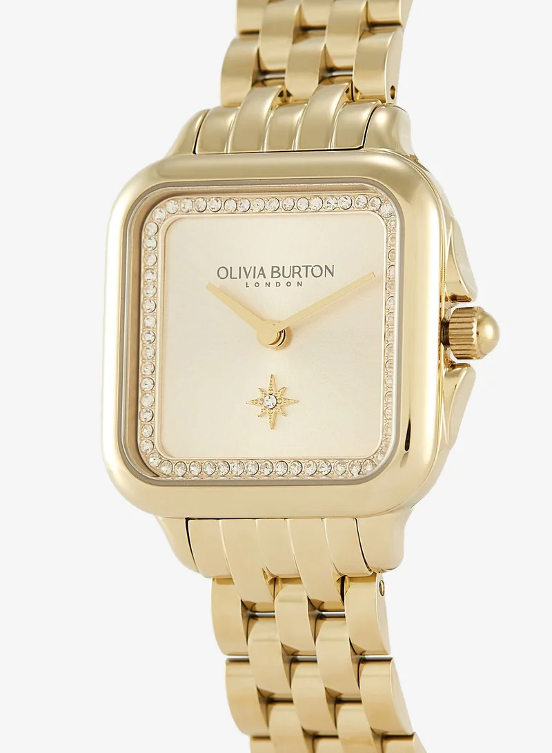 Olivia Burton Grosvenor Collection Analog Quartz Watch For Women With Gold-Tone Stainless Steel Bracelet - 24000084