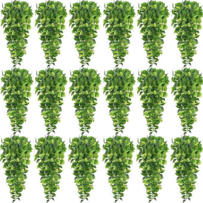 18 PCS ARTIFICIAL HANGING PLANTS FAKE IVY VINES WITH FAKE LEAVES PATIO ARTIFICIAL PLANTS GREENERY FOR LIVING ROOM INDOOR OUTDOOR HOUSE WALL NO BASKET BEAUTY