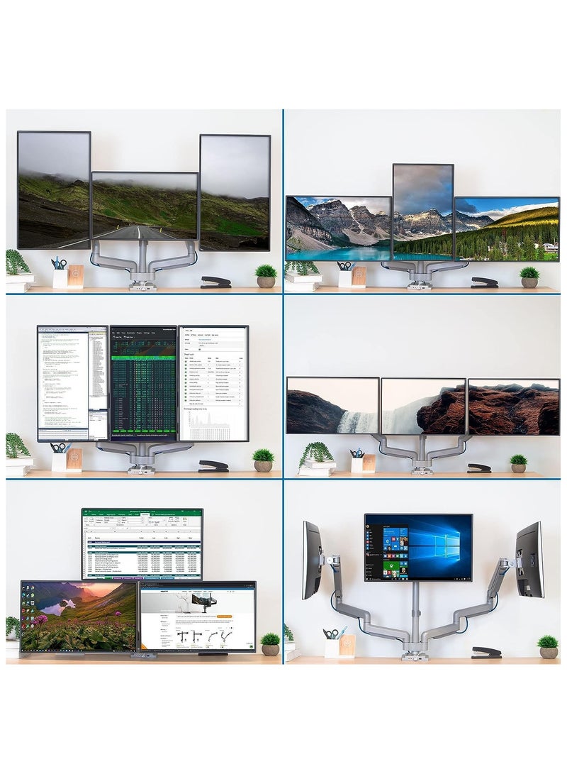 Green Tiger Triple Monitor Mount Stand - Three Height Adjustable Arms for 3 Computer Screens - Full Motion Articulating Gas Springs for 13"-30" Monitors VESA Mount - Image 2