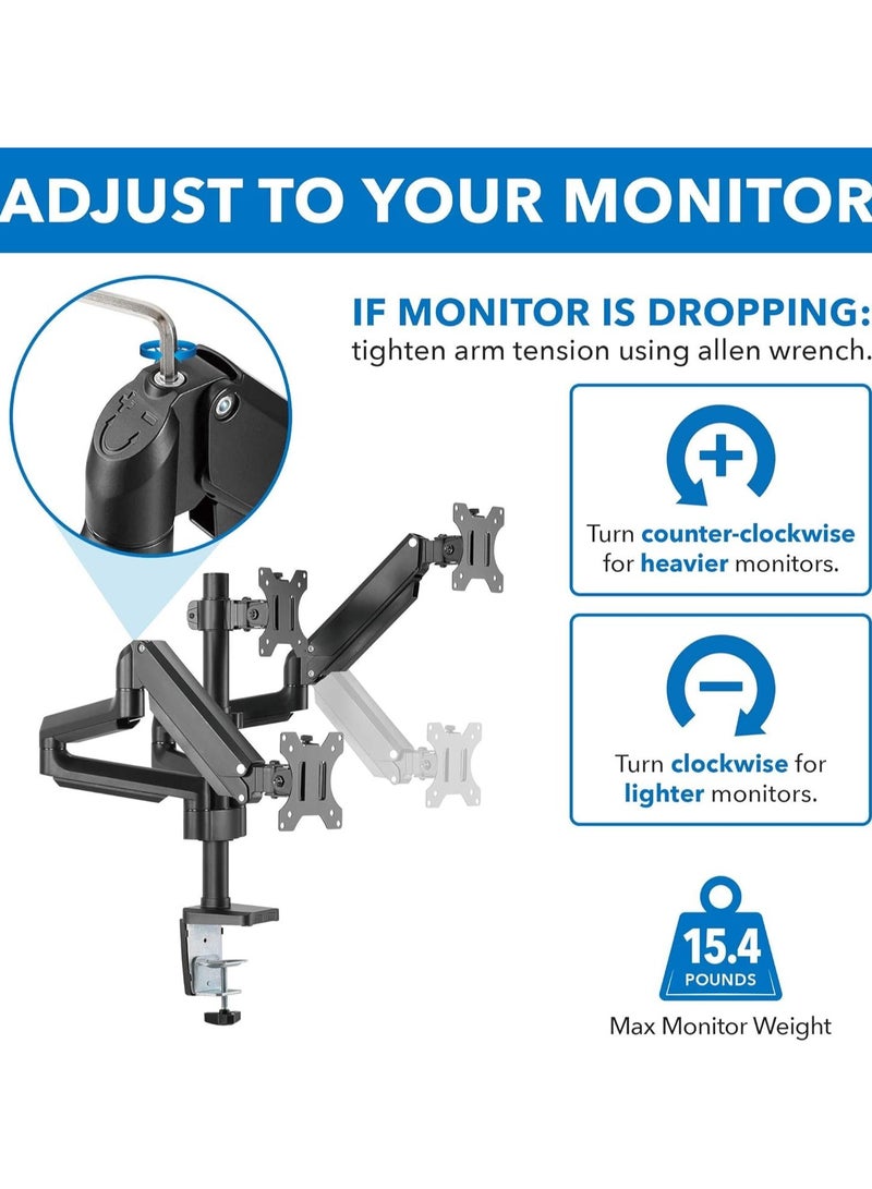 Green Tiger Triple Monitor Mount Stand - Three Height Adjustable Arms for 3 Computer Screens - Full Motion Articulating Gas Springs for 13"-30" Monitors VESA Mount - Image 3