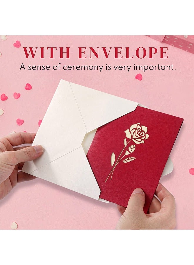 هاهاهاي بطاقة تهنئة منبثقة ثلاثية الأبعاد، بطاقة تهنئة بالورود الحمراء مع ظرف لعيد الأم والذكرى السنوية وعيد الميلاد - Image 5