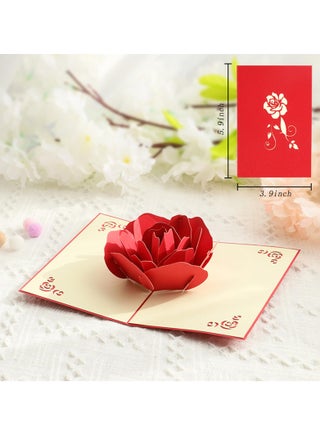 3D Pop-Up Greeting Card, Red Rose Greeting Card with Envelope for Mothers Day, Anniversary and Birthday - view 3