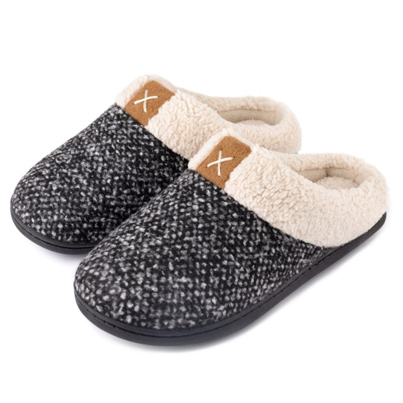 ULTRAIDEAS Women's Indoor Bedroom Slipper with Memory Foam, Gift for Women, Wool-Like House Shoe with Anti-Skid Rubber Sole for Ladies (11-12, Sleet) - Image 1