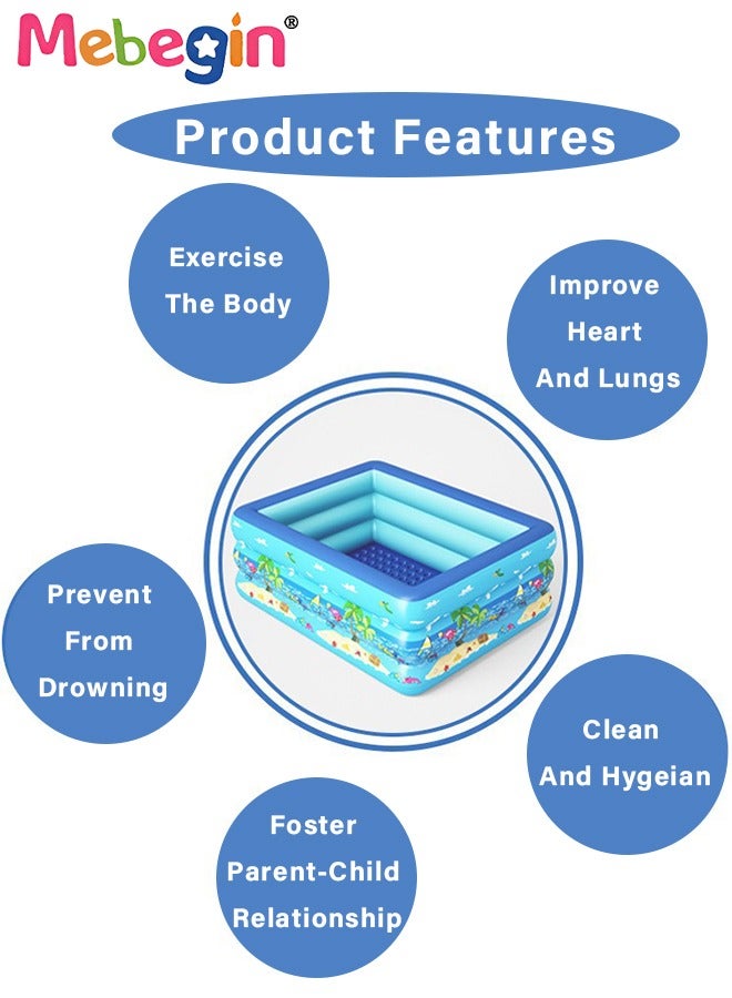 MEBEGIN 130*97*58cm Rectangle Shape Inflatable Swimming Pool with 15 Animal Figures, Thickened Paddling Pool with Inflatable Safety Bubble Bottom, Durable Multifunctional Blow up Pool, Family Lounge Pool, Ideal Choice for Indoor Entertainment and Outdoor Activities - Image 4