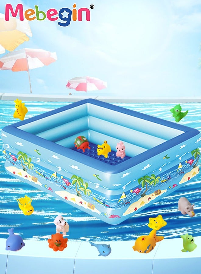 MEBEGIN 130*97*58cm Rectangle Shape Inflatable Swimming Pool with 15 Animal Figures, Thickened Paddling Pool with Inflatable Safety Bubble Bottom, Durable Multifunctional Blow up Pool, Family Lounge Pool, Ideal Choice for Indoor Entertainment and Outdoor Activities - Image 2