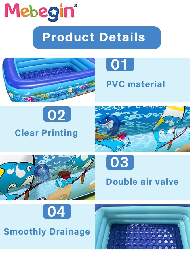 MEBEGIN 130*97*58cm Rectangle Shape Inflatable Swimming Pool with 15 Animal Figures, Thickened Paddling Pool with Inflatable Safety Bubble Bottom, Durable Multifunctional Blow up Pool, Family Lounge Pool, Ideal Choice for Indoor Entertainment and Outdoor Activities - Image 3