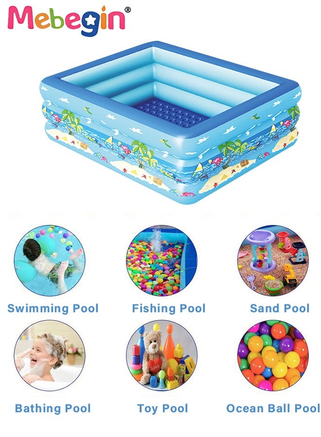 MEBEGIN 130*97*58cm Rectangle Shape Inflatable Swimming Pool with 15 Animal Figures, Thickened Paddling Pool with Inflatable Safety Bubble Bottom, Durable Multifunctional Blow up Pool, Family Lounge Pool, Ideal Choice for Indoor Entertainment and Outdoor Activities - Image 5